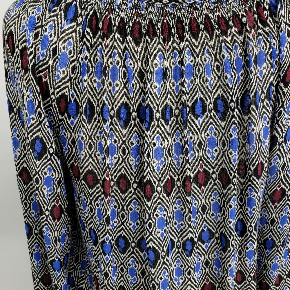Lucky Brand Ikat Boho Printed Peasant Blouse - Picture 6 of 8